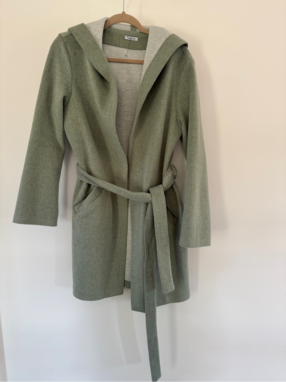 Sage Hooded Belted Coat